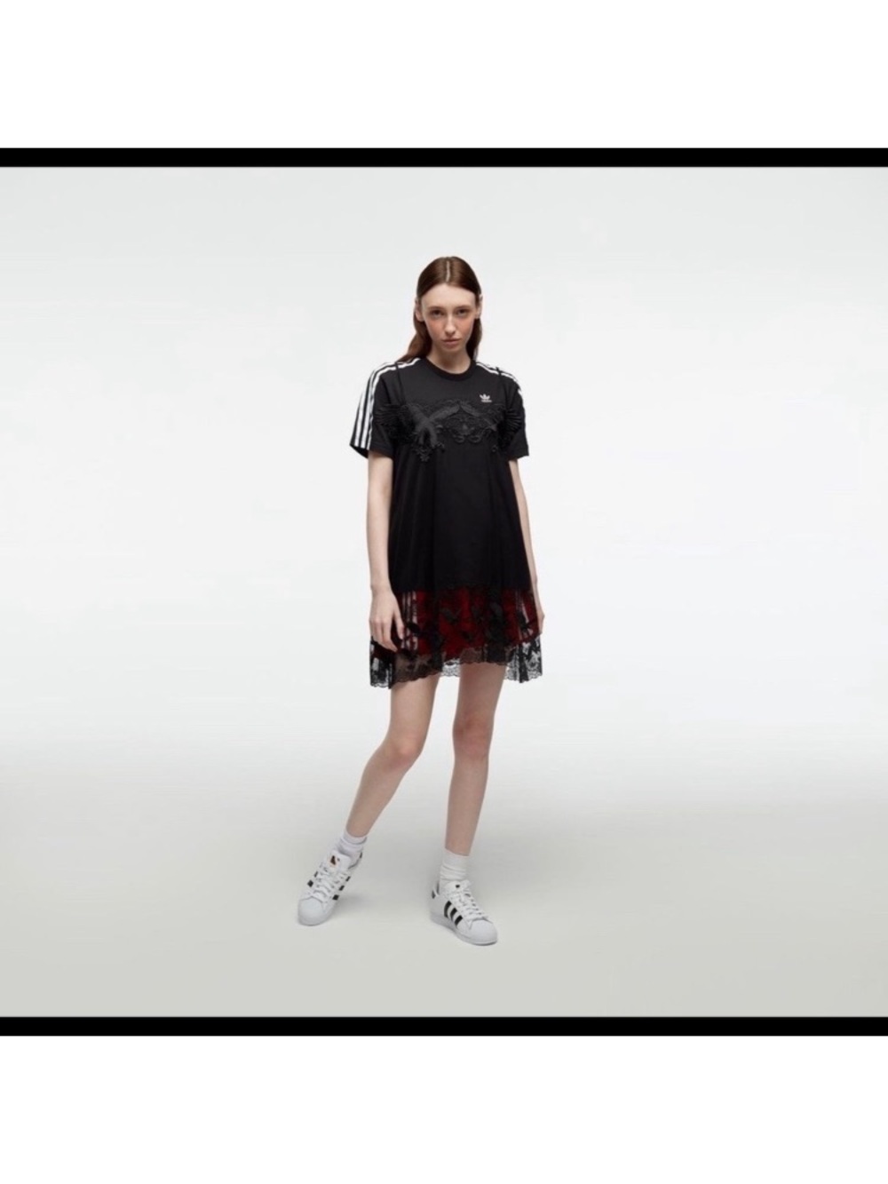 adidas Black Lace-Trim Midi Dress - Picture 4 of 9